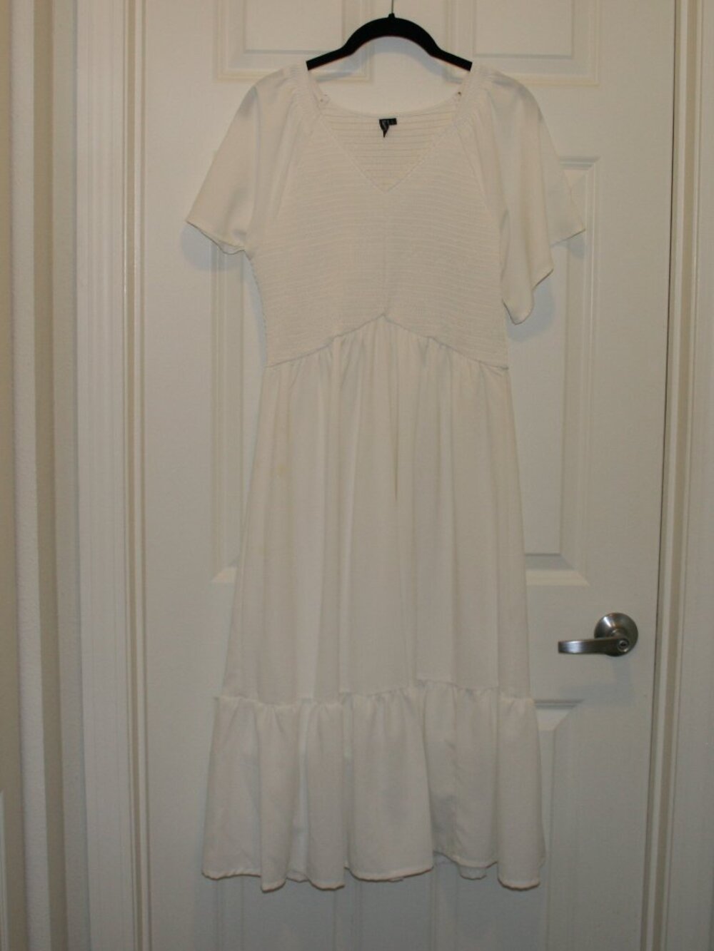 White Midi Dress with Ruffle Bottom
